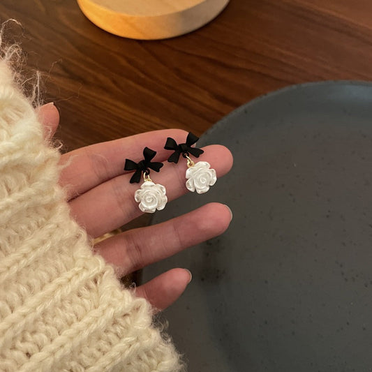 Silver Needle Korean Flower Bow Earrings for Women eprolo