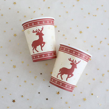 Christmas Decoration Elk Theme Disposable Meal Plate Party Utensils Set Paper Cups Paper Plates Tissue Papers eprolo