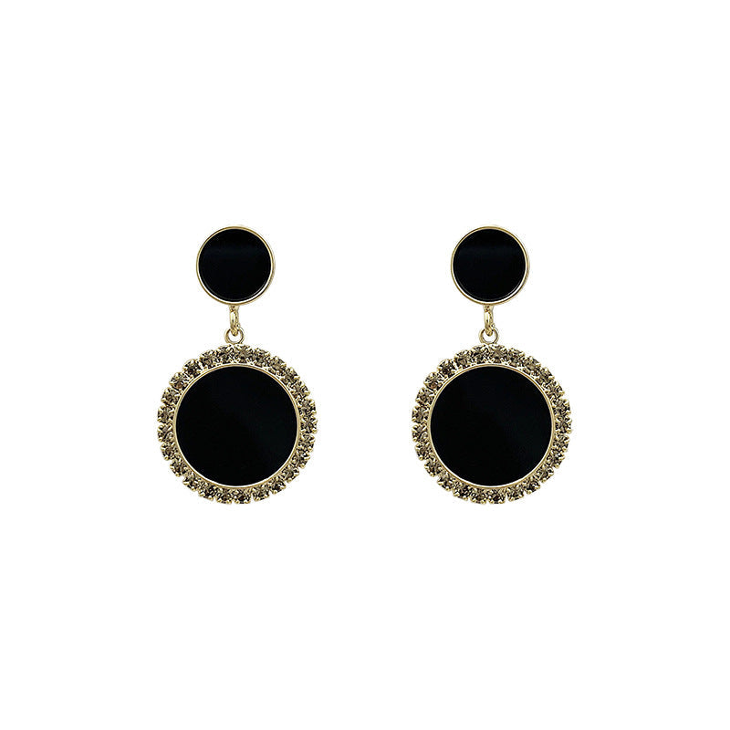 Korean New Black Round Rhinestone Drop Earrings for Women Shining Zircon Geometric Dangle Earring Female Temperament Jewelry eprolo