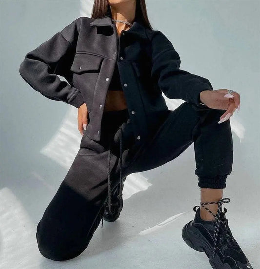 Fashion Baseball 2 Piece Set Tracksuits Baseball Uniform Sports Suit Sweatsuits Women Set Sportswear Korean Chandals Para Mujer, Button Closure Long-Sleeve Jacket and Drawstring Closure Closure Pants El Pazar