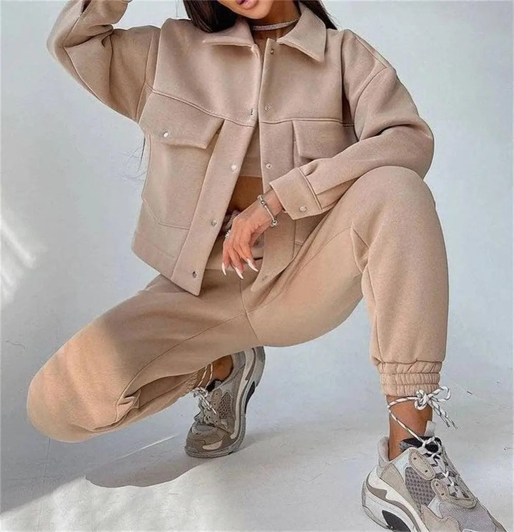 Fashion Baseball 2 Piece Set Tracksuits Baseball Uniform Sports Suit Sweatsuits Women Set Sportswear Korean Chandals Para Mujer, Button Closure Long-Sleeve Jacket and Drawstring Closure Closure Pants El Pazar