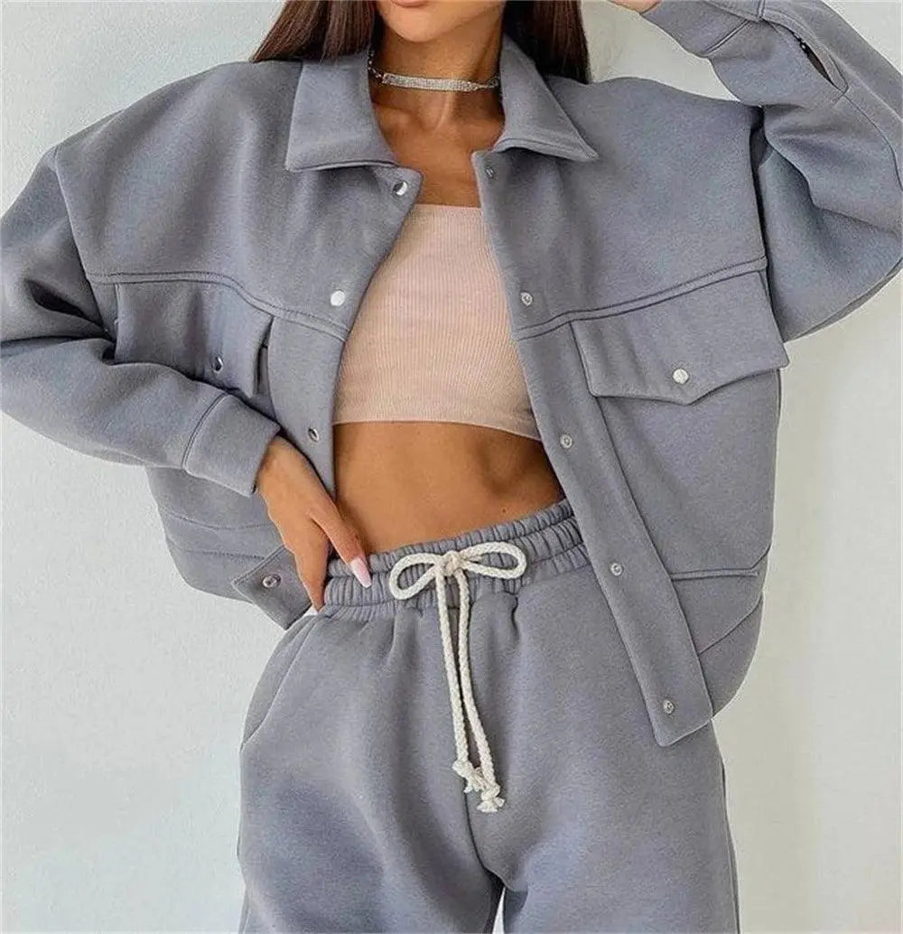 Fashion Baseball 2 Piece Set Tracksuits Baseball Uniform Sports Suit Sweatsuits Women Set Sportswear Korean Chandals Para Mujer, Button Closure Long-Sleeve Jacket and Drawstring Closure Closure Pants El Pazar