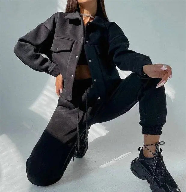 Fashion Baseball 2 Piece Set Tracksuits Baseball Uniform Sports Suit Sweatsuits Women Set Sportswear Korean Chandals Para Mujer, Button Closure Long-Sleeve Jacket and Drawstring Closure Closure Pants El Pazar