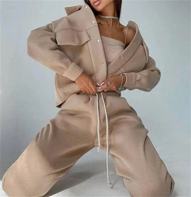 Fashion Baseball 2 Piece Set Tracksuits Baseball Uniform Sports Suit Sweatsuits Women Set Sportswear Korean Chandals Para Mujer, Button Closure Long-Sleeve Jacket and Drawstring Closure Closure Pants El Pazar