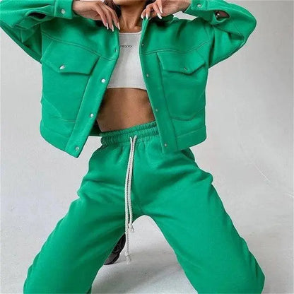 Fashion Baseball 2 Piece Set Tracksuits Baseball Uniform Sports Suit Sweatsuits Women Set Sportswear Korean Chandals Para Mujer, Button Closure Long-Sleeve Jacket and Drawstring Closure Closure Pants El Pazar
