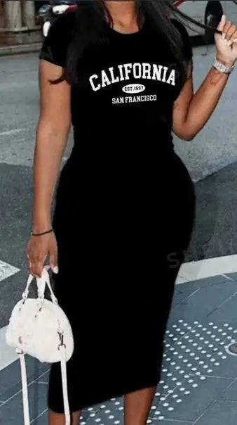 Women Dress, Knee-Long, Casual MILANO Pattern Short Sleeve Crew Neck Bodycon, Summer Dress for Women El Pazar