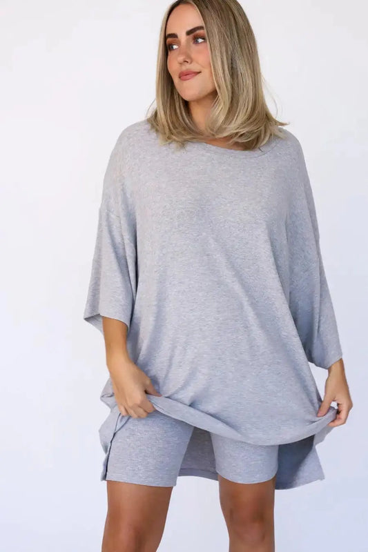 Women Summer 2-Piece Set, T-Shirt and Shorts, Slack Short Sleeve Long T-Shirt Top, Tight Shorts El Pazar