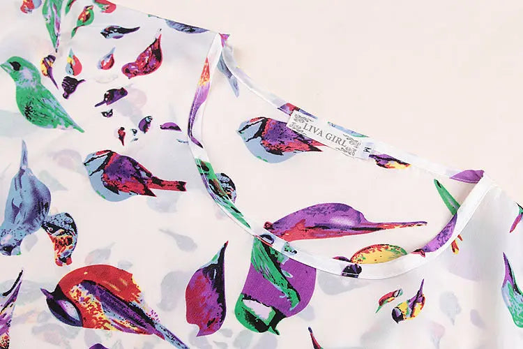 Women T-Shirt, Loose Large Size Chiffon Shirt, Printed Wide Short-Sleeve, Round Neck, Polyester USA SIZE El Pazar