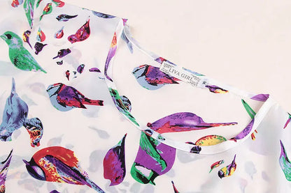 Women T-Shirt, Loose Large Size Chiffon Shirt, Printed Wide Short-Sleeve, Round Neck, Polyester USA SIZE El Pazar