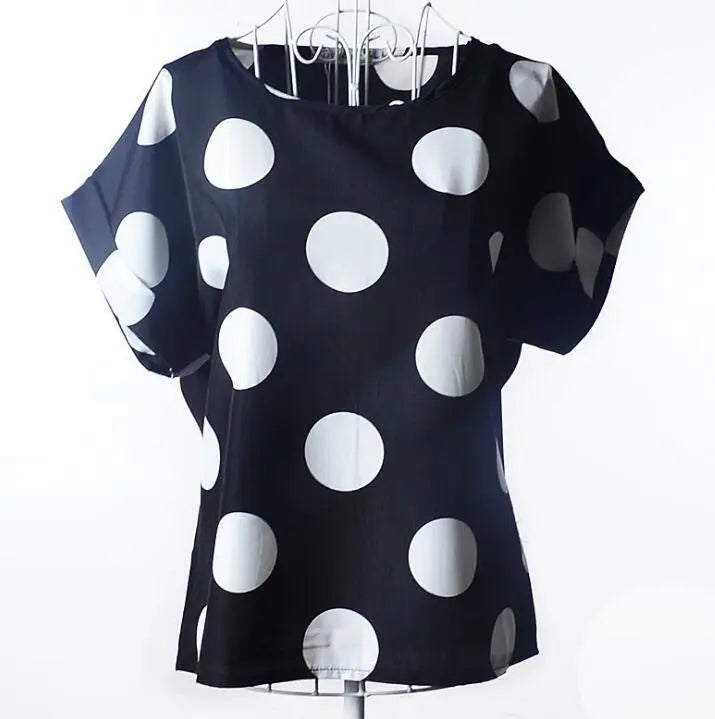 Women T-Shirt, Loose Large Size Chiffon Shirt, Printed Wide Short-Sleeve, Round Neck, Polyester USA SIZE El Pazar