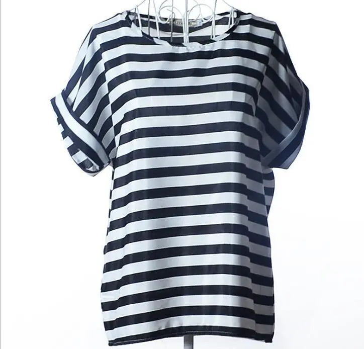 Women T-Shirt, Loose Large Size Chiffon Shirt, Printed Wide Short-Sleeve, Round Neck, Polyester USA SIZE El Pazar