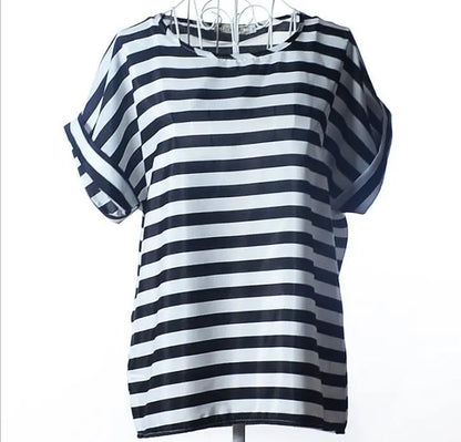 Women T-Shirt, Loose Large Size Chiffon Shirt, Printed Wide Short-Sleeve, Round Neck, Polyester USA SIZE El Pazar