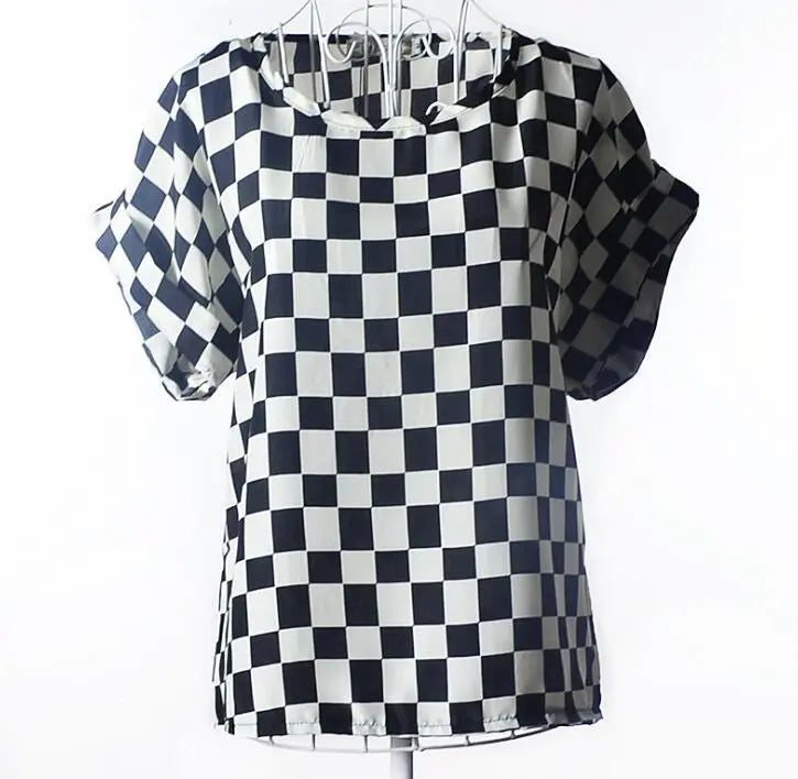 Women T-Shirt, Loose Large Size Chiffon Shirt, Printed Wide Short-Sleeve, Round Neck, Polyester USA SIZE El Pazar