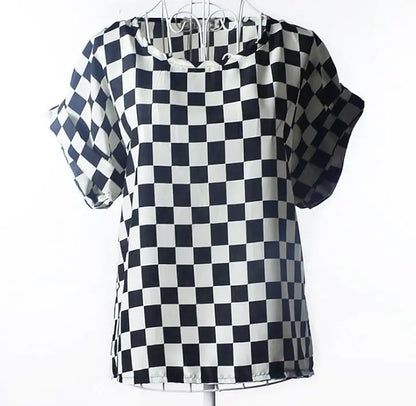 Women T-Shirt, Loose Large Size Chiffon Shirt, Printed Wide Short-Sleeve, Round Neck, Polyester USA SIZE El Pazar