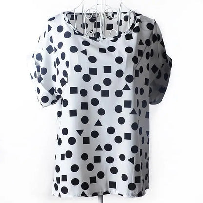 Women T-Shirt, Loose Large Size Chiffon Shirt, Printed Wide Short-Sleeve, Round Neck, Polyester USA SIZE El Pazar