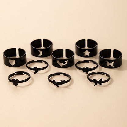 Butterfly Ring Set Creative Hollow Ins Personality Punk Style Couple Ring Pair Ring El Pazar